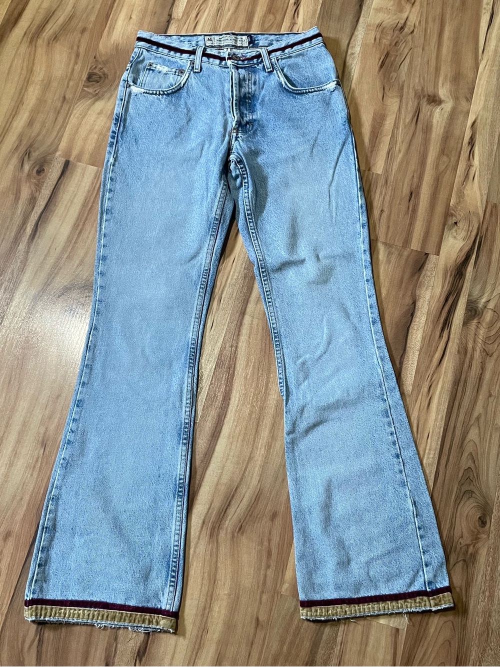 Cottagecore Grunge 90s American Eagle Faded Denim Flares Size 2 USA Made